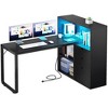 L Shaped Desk Office Desk with 3 Drawers & Power Outlets LED 55in Corner Gaming Computer Table with Adjustable Shelf Black - 2 of 4