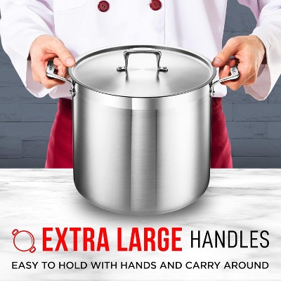 20 Quart Brushed Stainless Steel Stockpot with Lid and Riveted Handles