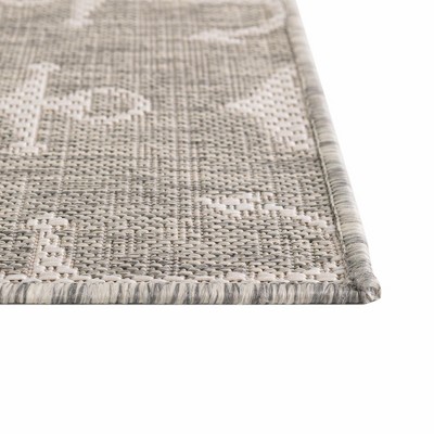 Gray Square Stain-Resistant Synthetic Outdoor Rug