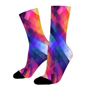 Colorful Rainbow Squares Women Printed Crew Socks Funny Funky Socks Soft Polyester Novelty Gifts for Artists Men - 1 of 4