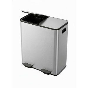 21.2 Gallon Stainless Steel Dual Trash Can,Double Compartment Garbage and Recycling Bin Combo with Metal Lid,Step-On Pedal,Removable PP Liner Buckets - 1 of 4
