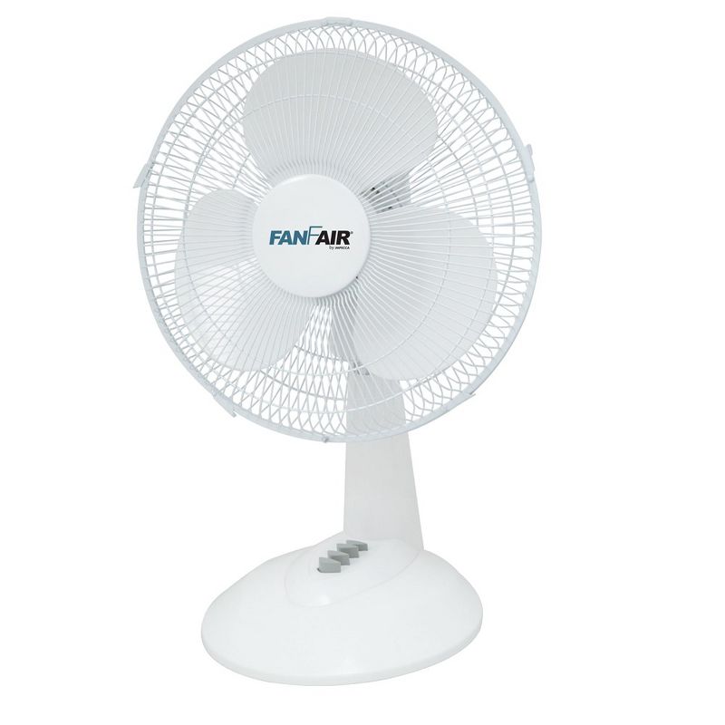 FanFair 12" Desk Fan with 3-Speed, White, 1 of 3