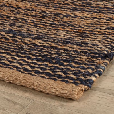 Handwoven Blue and Natural Jute Striped Square Rug