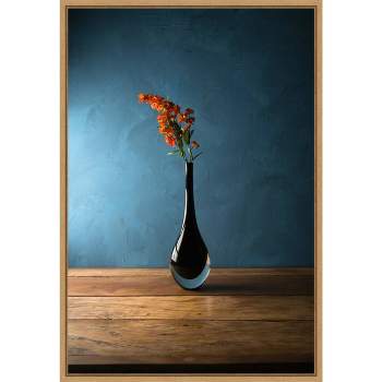 16" x 23" Vase of Flowers by Luiz Laercio Framed Wall Canvas Blue - Amanti Art