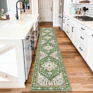 BAGOKIE Washable Vintage Boho Floral Runner Rug - 1 of 4