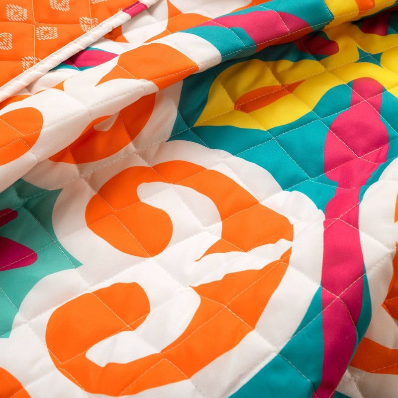 Boho Floral Reversible Oversized Quilt & Sham Set Turquoise/Orange - Lush Décor, 4 of 9