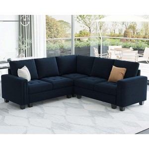 Belffin Modular Velvet Tufted L Shaped 4 Seater Corner Sofa - 1 of 4
