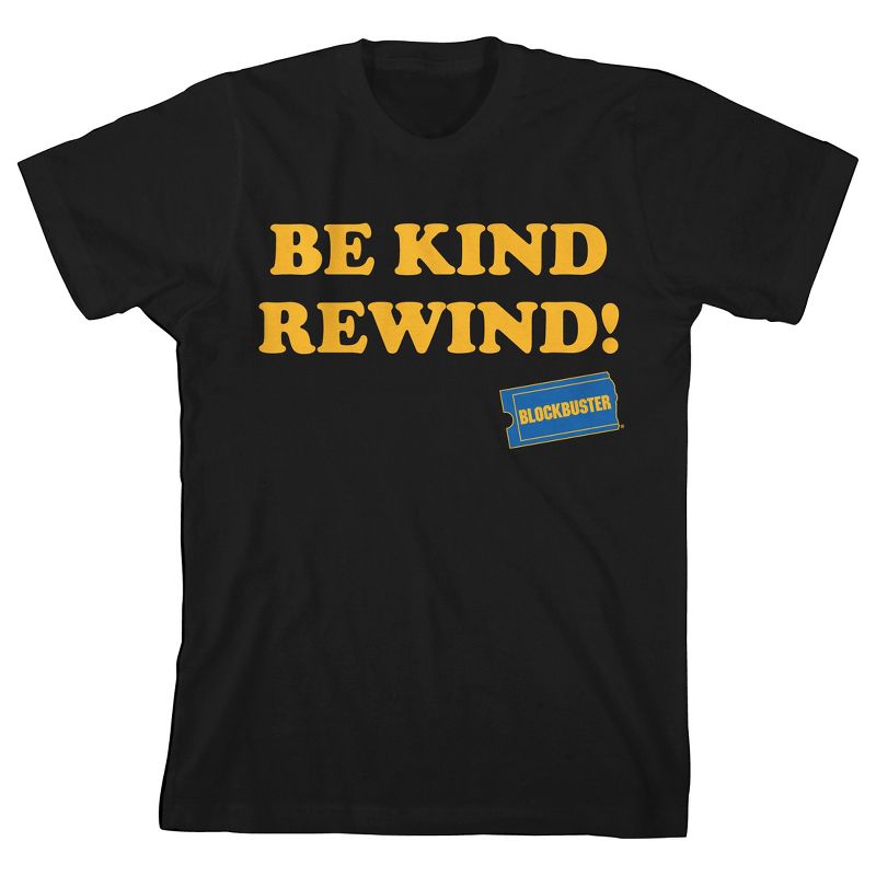 Bioworld Blockbuster Be Kind, Rewind Youth Black Short Sleeve Crew Neck Tee, 1 of 4