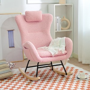 Kumasinova Modern Minimalist Rocking Chair with Fluffy Teddy Fabrc High Back,Comfy Glider Chair for Nursery&Living Room,220lbs Max - 1 of 4