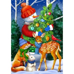Woodland Snowman Christmas House Flag Deer Fox Bunny 28" x 40" Briarwood Lane - 1 of 4