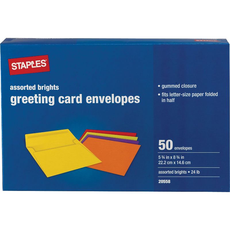 Staples Brights Greeting Card Envelopes 50/Box (18688) 20558, 1 of 2