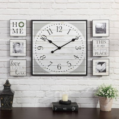 Farmhouse Shiplap Gallery Set Wall Clock Cream - FirsTime