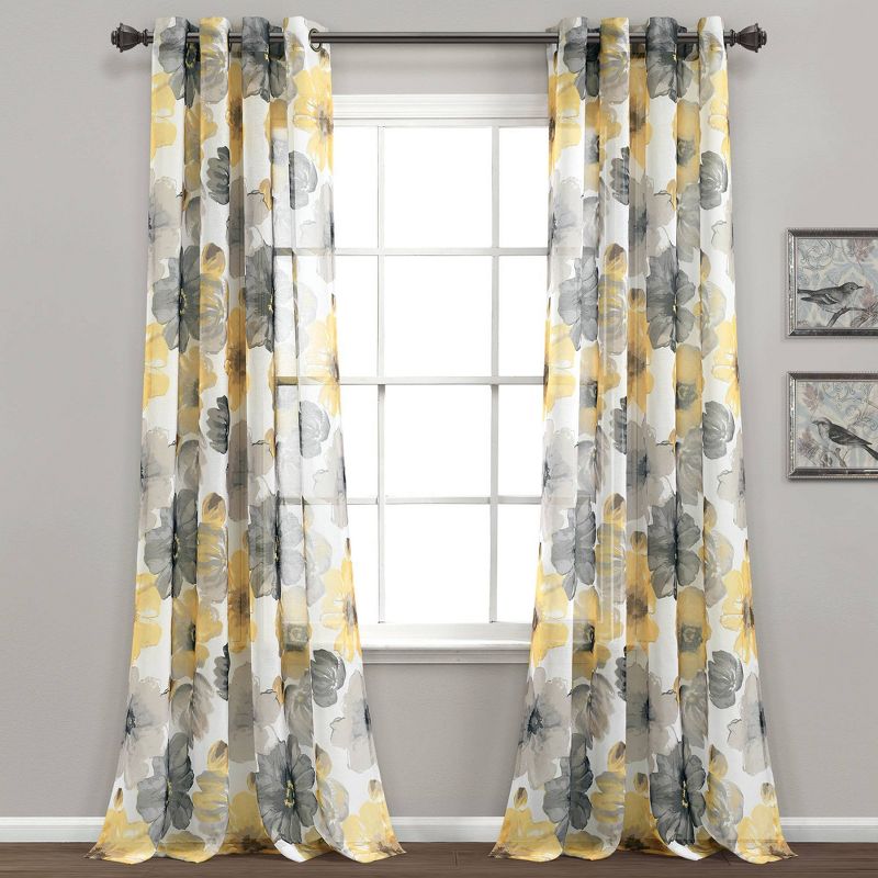 2pk 52&#34;x84&#34; Sheer Leah Curtain Panels Yellow/Gray - Lush D&#233;cor, 1 of 8
