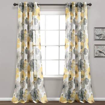 2pk 52"x84" Sheer Leah Curtain Panels Yellow/Gray - Lush Décor