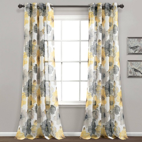 Leah Sheer Window Curtain Panels, Yellow And Gray Window Curtains