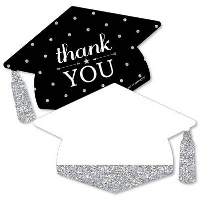 Big Dot of Happiness Silver - Tassel Worth The Hassle - Shaped Thank You Cards - Graduation Party Thank You Note Cards with Envelopes - Set of 12