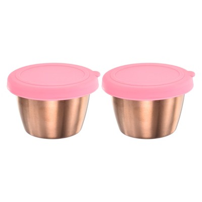 Unique Bargains Silicone Stainless Steel Portable Lightweight Food Storage Container 2.4 oz Pink