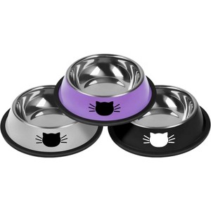 2 Pcs Non-Slip Stainless Steel Small Cat Food Bowls - Unbreakable, 7 Oz, Removable Rubber Base, Easy to Clean, Lovely Color - 1 of 4
