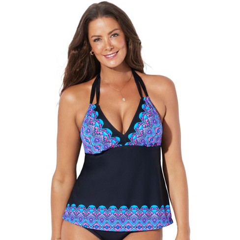 Swimsuits For All Women's Plus Size Loop Strap Blouson Tankini Top, 8 -  Purple : Target