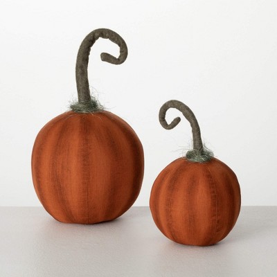 12"H & 8"H Sullivans Curlicue Stem Harvest Pumpkins Set of 2  Orange