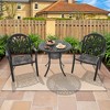 3-Piece Cast Aluminum Outdoor Dining Set: Round Table, Stackable Chairs & Brown Cushions - All-Weather Patio Furniture for Your Backyard - 2 of 4