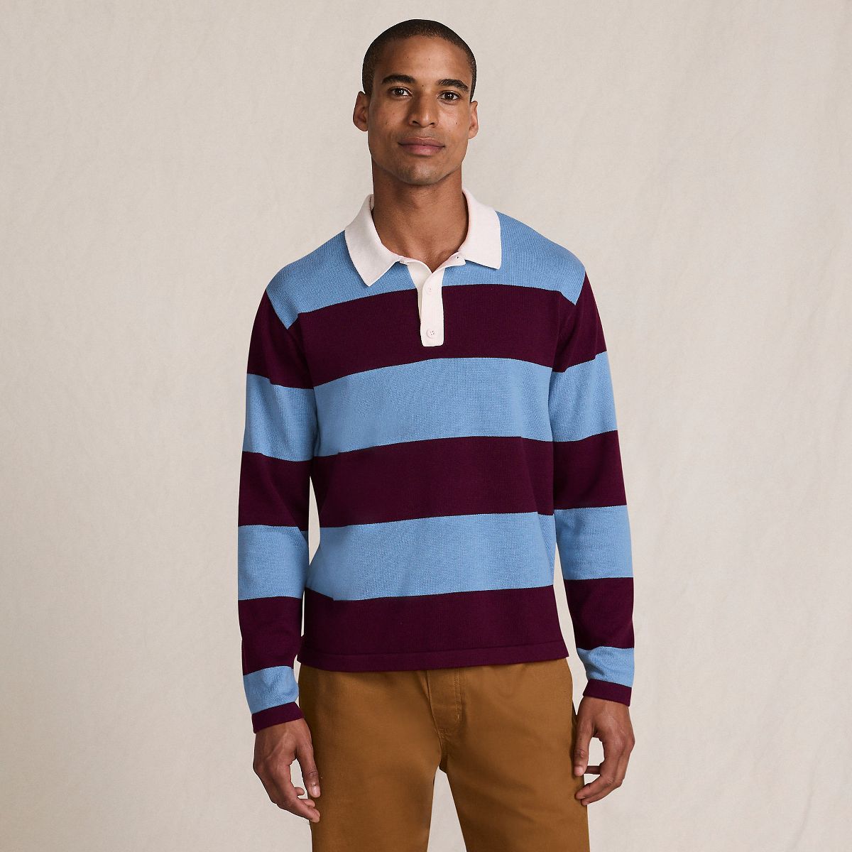 Lands' End Men's Long Sleeve Cotton Rugby Sweater Polo