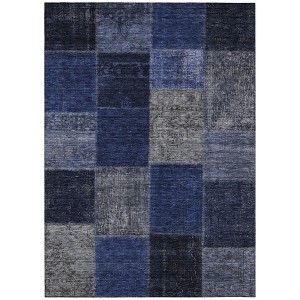 Navy Blue And Denim Blue Patchwork Washable Indoor Outdoor Area Rug - 1 of 4