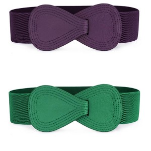 Allegra K Women's Elastic Waist Belt Interlock 8-shaped Faux Leather Buckle Belts 2 Pcs - 1 of 4