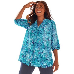 Catherines Women's Plus Size Pintuck Buttonfront Blouse - 1 of 4