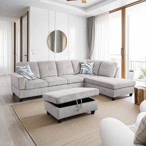Contemporary Fabric Sectional Sofa with Chaise Lounge & Storage Ottoman �C Luxurious Comfort & Timeless Elegance - 1 of 4