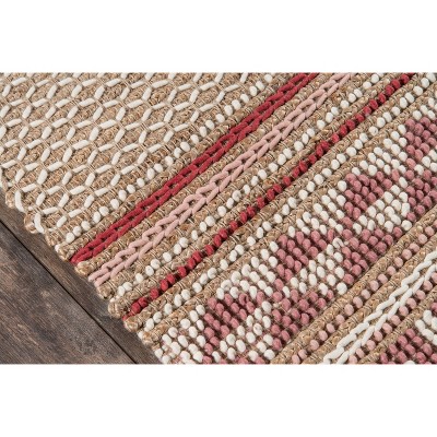 Esme Pink and Beige Wool Cotton Geometric Runner Rug