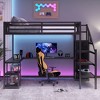 TIRAMISUBEST Queen Size Metal Loft Bed with Wardrobe & L-Desk - LED Light, USB Charging for All Ages, Black - 2 of 4