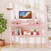 Costway Home Office Desk with Monitor Stand, Open Shelf & Metal Frame, Earphone Hook White/Brown/Black/Pink - 4 of 4