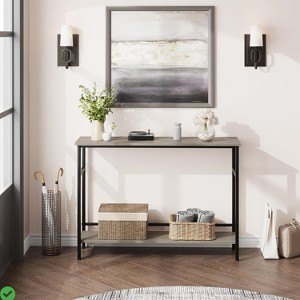 Entryway Storage Console Table with Adjustable Shelf - 39.3" Farmhouse Sofa Table in Black - 1 of 4