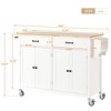 PexFix 54.3 Inch Kitchen Island Cart with Solid Wood Top and Locking Wheels 4 Door Cabinet and Two Drawers & Spice Rack & Towel Rack White - 3 of 4