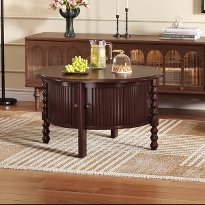 KTMBDW Round Coffee Table with Storage, Fluted Center Table with Sliding Door for Living Room, Home Small Space, 30.3" Small Center Table - 1 of 4