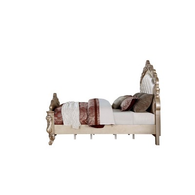 King Cream Upholstered Wood Panel Bed with Tufted Headboard
