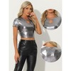 INSPIRE CHIC Women's Keyhole Metallic Short Sleeve Party Shiny Holographic Crop Top - 2 of 4
