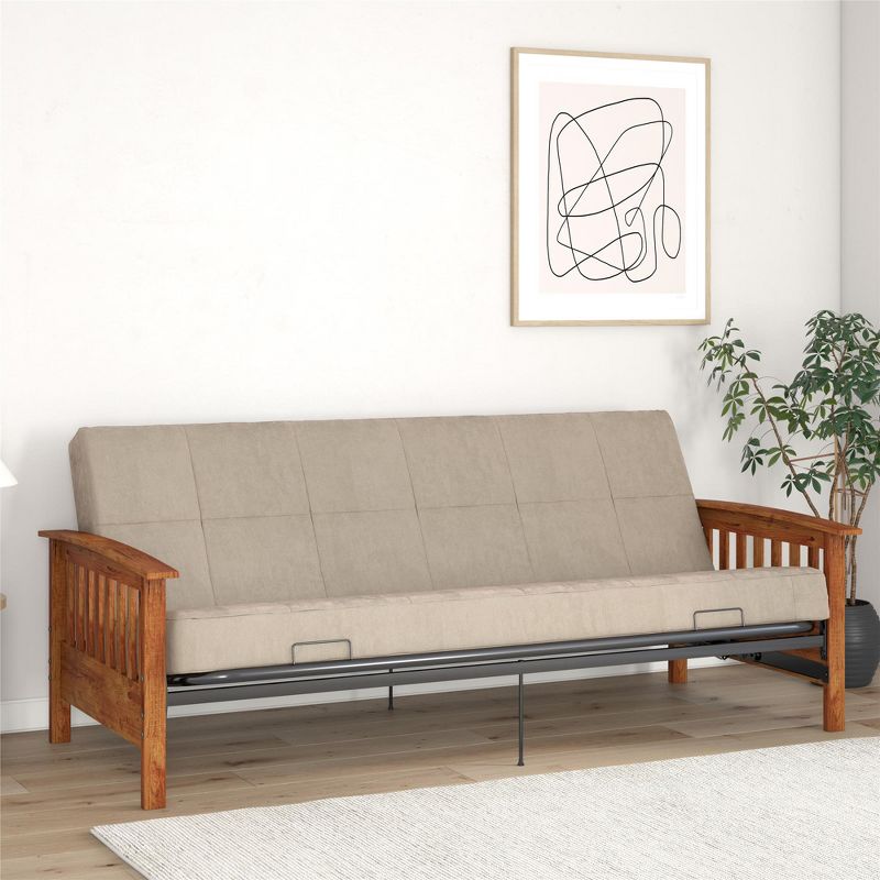 RealRooms Elbi Full Size Wood Arm and Black Metal Futon Frame, 2 of 5