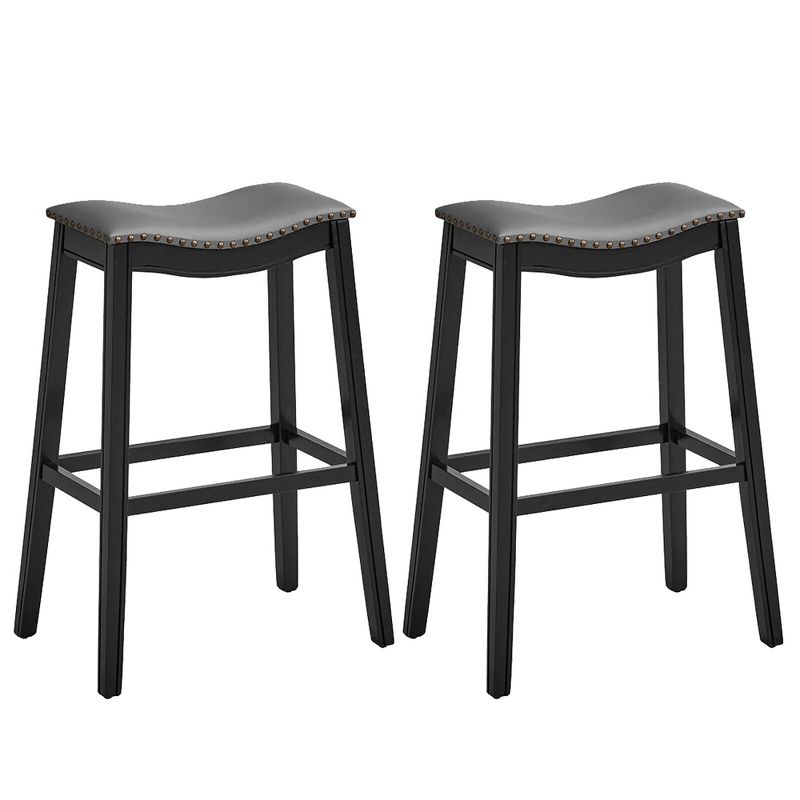 Tangkula Set of 2 Saddle Bar Stools Bar Height Kitchen Chairs w/ Rubber Wood Legs, 1 of 11