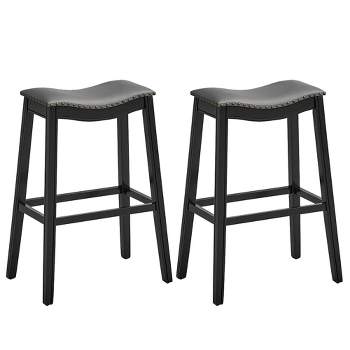 Tangkula Set of 2 Saddle Bar Stools Bar Height Kitchen Chairs w/ Rubber Wood Legs