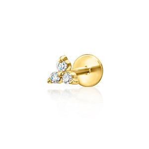 Pure Collection by Ross-Simons Diamond-Accented 3-Stone Single Flat-Back Stud Earring in 14kt Yellow Gold - 1 of 4