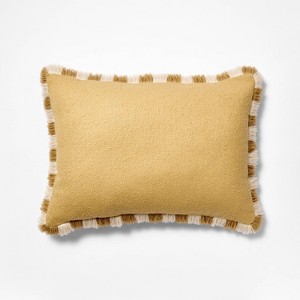 Tan Solid Texture Lumbar Pillow with Stripe Fringe - 14x20 - Threshold designed with Studio McGee - 1 of 3