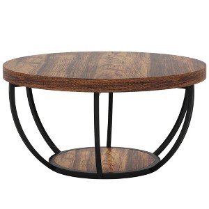Zeus & Ruta 31.7" Modern Round 2-Tier Wood Accent Coffee Table with Open Storage Shelves - 1 of 4