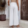 Coolmee Womens Elastic High Waisted Palazzo Pants Casual Wide Leg Long Lounge Pant Trousers with Button Pocket S White - 3 of 4