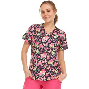 MediChic Women Scrubs V-Neck Printed Scrub Top with Three Pockets - 1 of 4