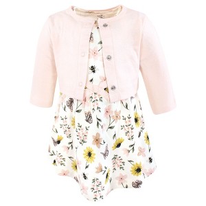 Touched by Nature Infant and Toddler Girls Organic Cotton Dress and Cardigan, Soft Wildflower - 1 of 4