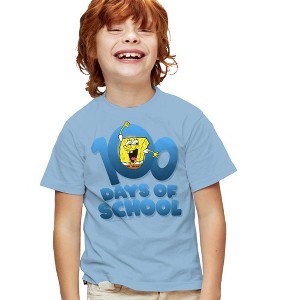 SpongeBob 100 Days of School Kids T Shirt for Youth Boys and Girls, Light Blue - 1 of 4