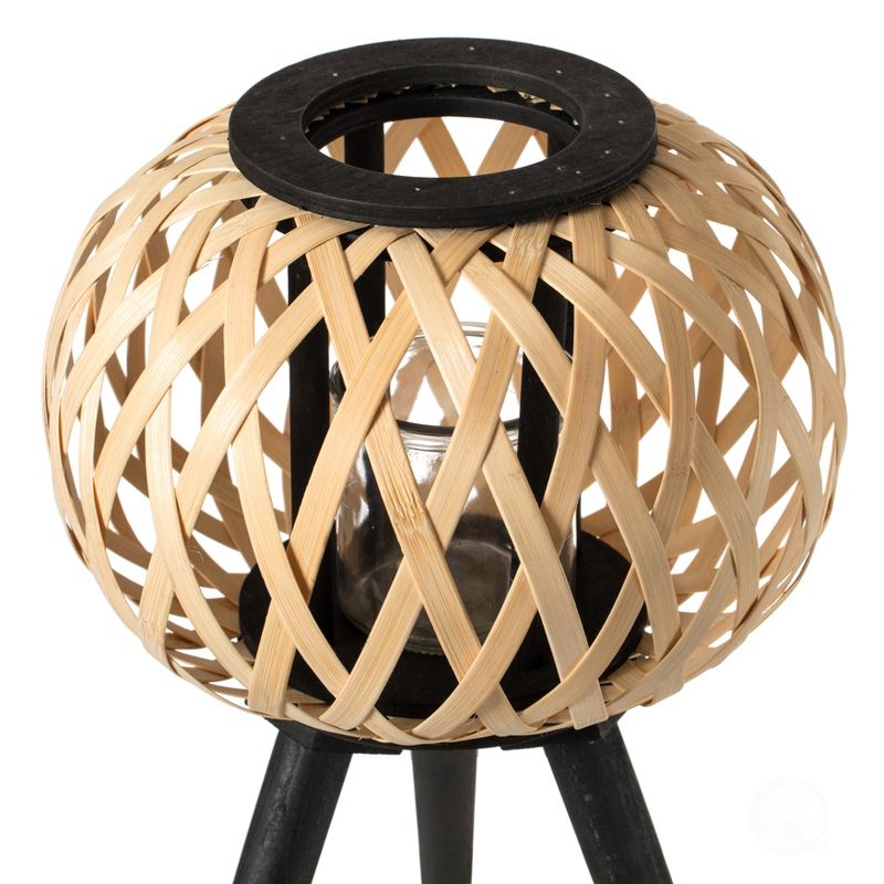 Vintiquewise Modern Black, Natural Bamboo Candle Decorative Trellis Design Lantern with Stand, 3 of 8