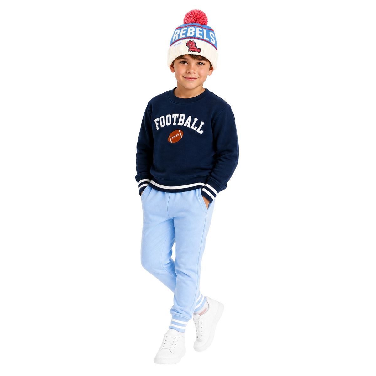 Bits & Bows Officially Licensed Ole Miss Rebels Bobble Hat, Red/Blue - thumbnail 3